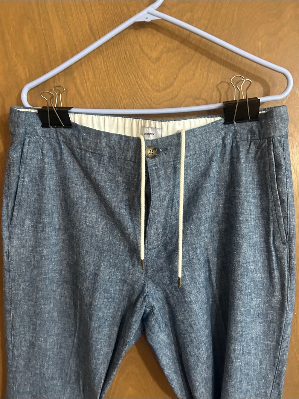 Light Blue Chambray Drawstring Pants - Picture 3 of 4